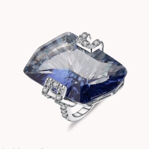 Luxury 21.20Ct  Blue Mystic Quartz  925 Sterling Silver Ring - 7 (17.3mm)