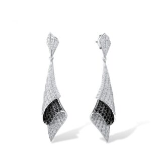 Luxury 925 Sterling Silver Black&White Cubic Zirconia Earrings - White