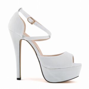 2022 New Fashion Women Pumps Sexy Peep Toe 14cm Super High Heels Platform Ankle Strap Sandals Black Red Bridal Shoes Plus Size - White, 38