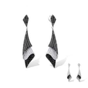 Luxury 925 Sterling Silver Black&White Cubic Zirconia Earrings - Black