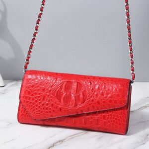 Luxury Authentic Crocodile Leather Envelop Purse - Red