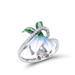 Luxury&Unique 925 Sterling Silver Flower Hand-Painted Enamel Ring - 6 (16.45mm)