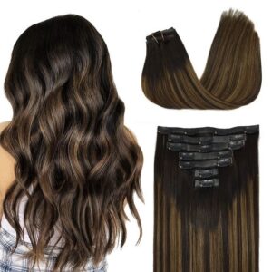 20" and 22" Clip in Human Hair Extensions Seamless Skin Weft 150G - PU-Clip-1B 6 1B, 18inch(45cm)130g