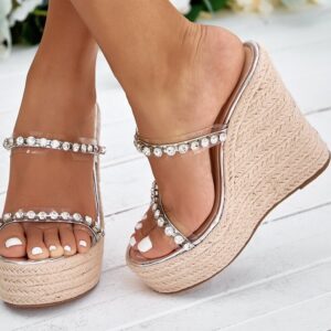 Sexy Wedge Sandals with Crystals - Silver, 6 (EU 37)
