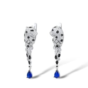 Luxury 925 Sterling Silver Leopard  Blue Cubic Zirconia Earrings