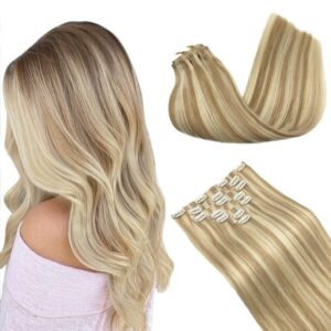 20" and 22" Clip in Human Hair Extensions Seamless Skin Weft 150G - PU-Clip-18A 613, 18inch(45cm)130g