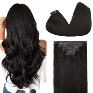 20" and 22" Clip in Human Hair Extensions Seamless Skin Weft 150G - PU-Clip-1B, 22inch(55cm)150g
