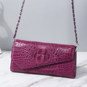 Luxury Authentic Crocodile Leather Envelop Purse - Purple