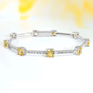 925 Sterling Silver and Yellow CZ  Bracelet - White, 16cm