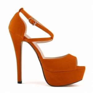2022 New Fashion Women Pumps Sexy Peep Toe 14cm Super High Heels Platform Ankle Strap Sandals Black Red Bridal Shoes Plus Size - Orange, 35