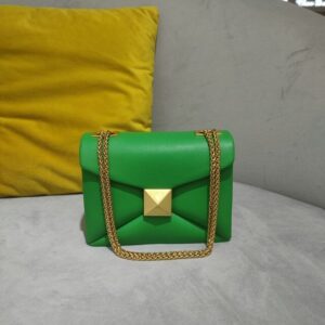 Cowhide Luxury Leather Handbag - Green, 18-5x10-x14cm