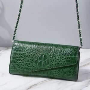 Luxury Authentic Crocodile Leather Envelop Purse - Green