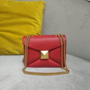 Cowhide Luxury Leather Handbag - Red, 18-5x10-x14cm