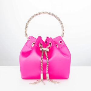 Luxury Rhinestone Tassel Bucket Handbags - Rose Red Satin, 15-5x15x10-5cm