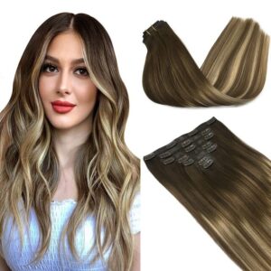 20" and 22" Clip in Human Hair Extensions Seamless Skin Weft 150G - PU-Clip-3-8-613, 14inch(35cm)130g