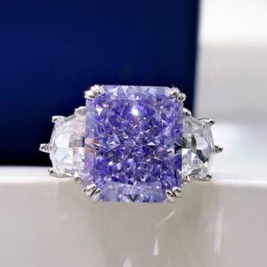 925 Sterling Silver 10*12mm High Quality CZ - 7 (17.3mm), purple
