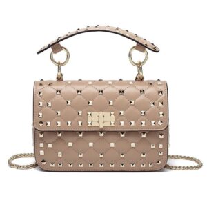 Crossbody Leather Handbag - Apricot, 23cmx8cmx16cm