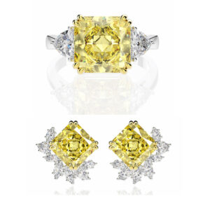 Luxury 925 Sterling Yellow Citrine CZ Set - Earrings Ring Size 8