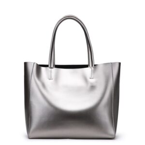 Luxury Genuine Leather Handbag - Silver