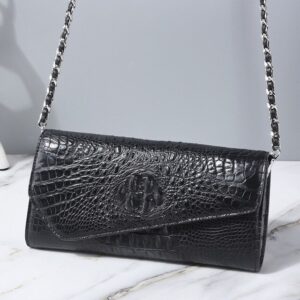 Luxury Authentic Crocodile Leather Envelop Purse - Black
