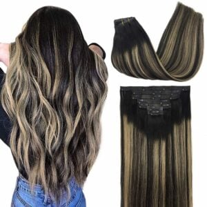 20" and 22" Clip in Human Hair Extensions Seamless Skin Weft 150G - PU-Clip-1B-19-1B, 22inch(55cm)150g