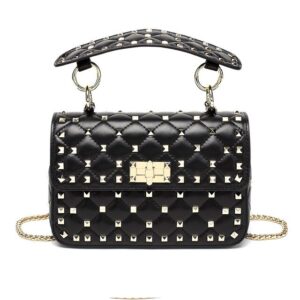 Crossbody Leather Handbag - Black, 23cmx8cmx16cm