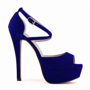 2022 New Fashion Women Pumps Sexy Peep Toe 14cm Super High Heels Platform Ankle Strap Sandals Black Red Bridal Shoes Plus Size - Blue, 38