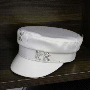 Rhinestone Newsboy Cap - White, M 57cm