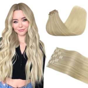 20" and 22" Clip in Human Hair Extensions Seamless Skin Weft 150G - PU-Clip-17 22 60, 16inch(40cm)130g