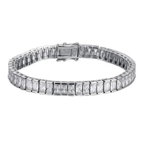 Emerald Cut CZ 925 Sterling Silver Plated Bracelet - Zircon - Radiant Cut, 20cm