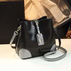 Genuine Leather Shoulder Bag - Black
