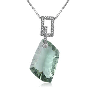 Sterling Silver Quartz Pendant - Green Amethyst, 45cm