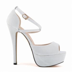 2022 New Fashion Women Pumps Sexy Peep Toe 14cm Super High Heels Platform Ankle Strap Sandals Black Red Bridal Shoes Plus Size - White, 35
