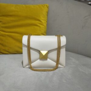Cowhide Luxury Leather Handbag - White, 18-5x10-x14cm