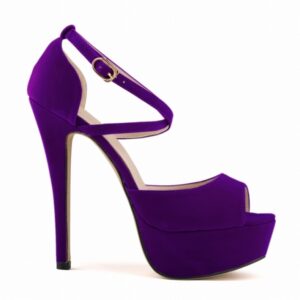 2022 New Fashion Women Pumps Sexy Peep Toe 14cm Super High Heels Platform Ankle Strap Sandals Black Red Bridal Shoes Plus Size - Purple, 36