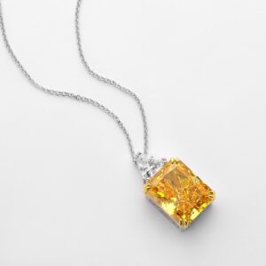 925 Sterling Silver Sparkling 13*16mm Yellow Lab Created Diamond Pendant - YELLOW