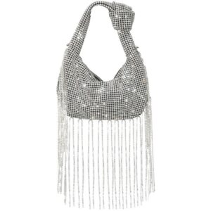 Rhinestone Tassel Hobo Evening Bag - Silver