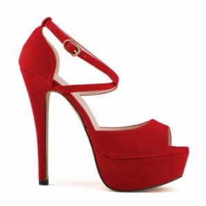 2022 New Fashion Women Pumps Sexy Peep Toe 14cm Super High Heels Platform Ankle Strap Sandals Black Red Bridal Shoes Plus Size - Red, 36