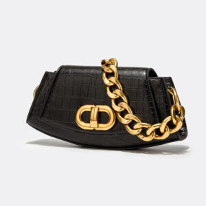 Women Luxury Designer Chain Bag Print Alligator Crocodile Underarm Shoulder Bag Design Flap Crossbody Messenger Bag Black Beige - Black